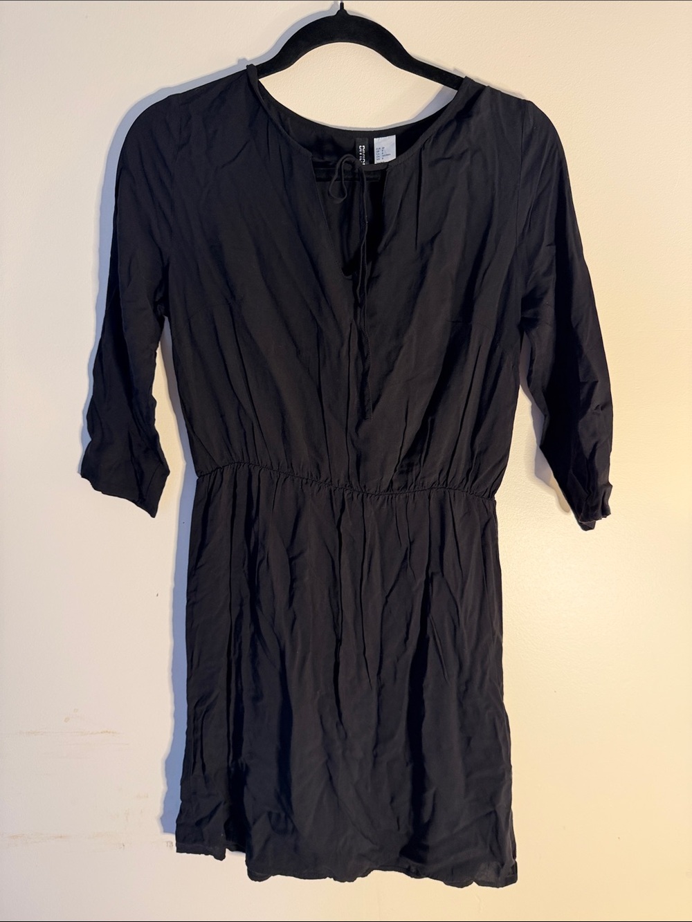 H&M Divided Black Tie-Neck Tunic Dress Top